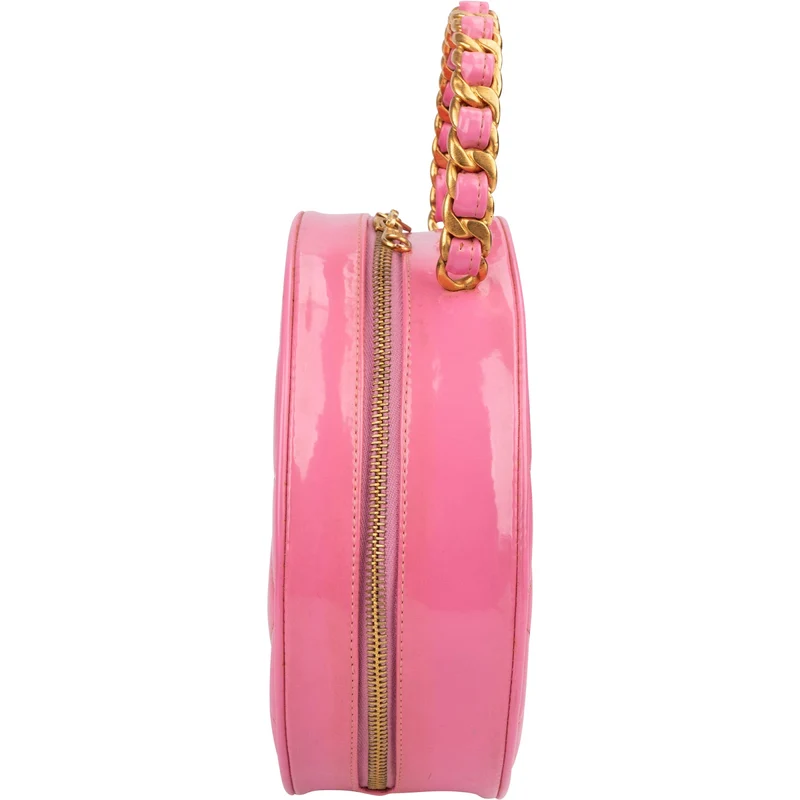 Chanel Iconic Quilted Patent Leather Round Vanity Handbag