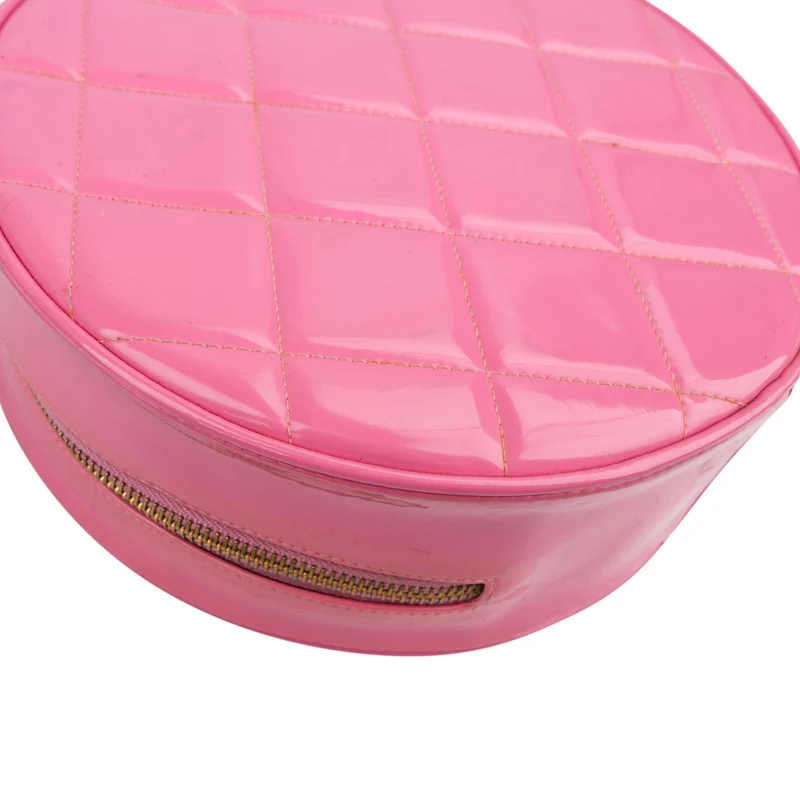 Chanel Iconic Quilted Patent Leather Round Vanity Handbag