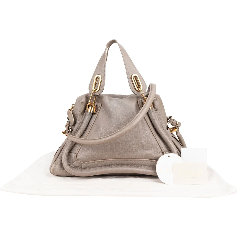 Chloé Grey Grained Leather Paraty Shoulder Handbag
