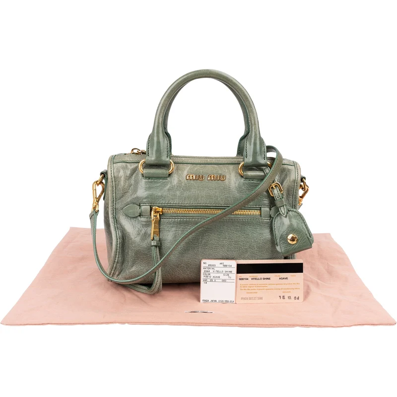 Miu Miu Vitello Shine Leather Mini Bauletto Handbag
