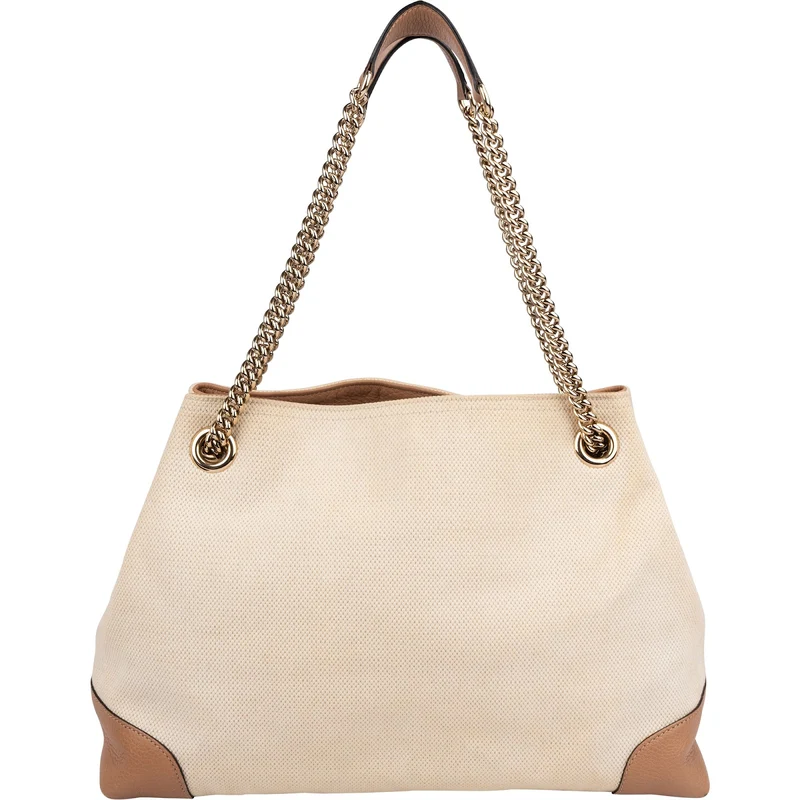Gucci Perforated Leather Canvas GG Soho Crossbody Bag
