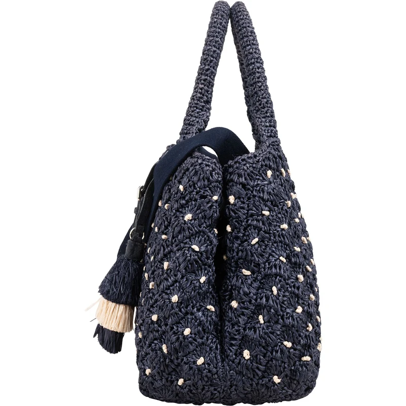 Prada Woven Raffia Polka-Dot Tote Shoulder Handbag