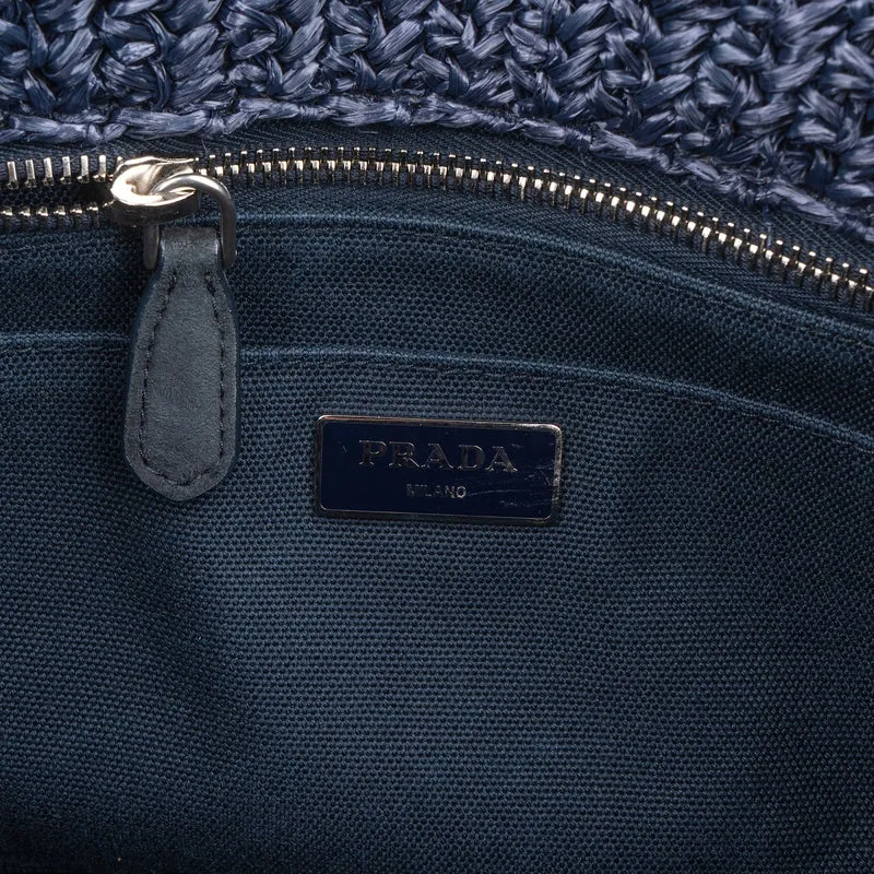 Prada Woven Raffia Polka-Dot Tote Shoulder Handbag