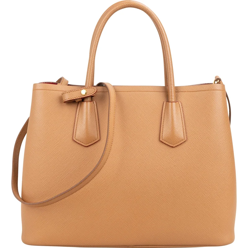 Prada Saffiano Cuir Leather Double Tote Handbag