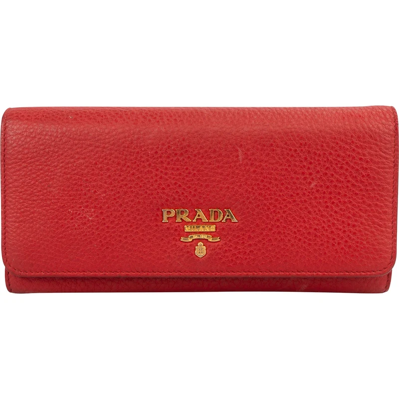 Prada Red Pebbled Leather Continental Wallet