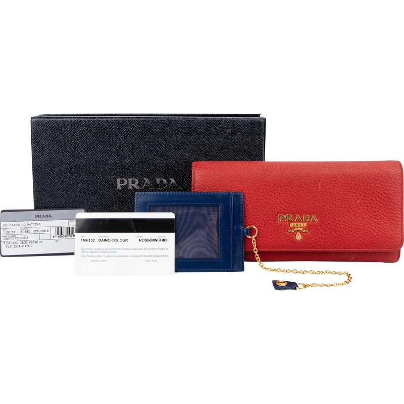 Prada Red Pebbled Leather Continental Wallet