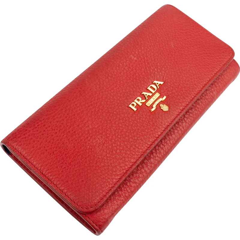 Prada Red Pebbled Leather Continental Wallet