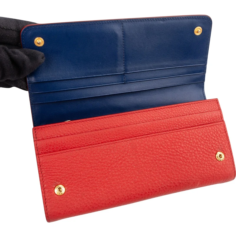 Prada Red Pebbled Leather Continental Wallet