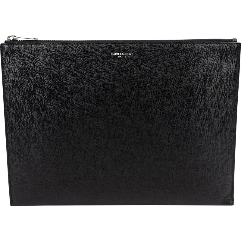 Saint Laurent Grained Leather Leather Clutch