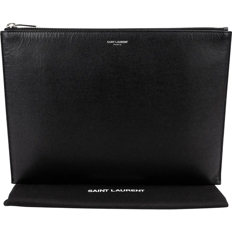 Saint Laurent Grained Leather Leather Clutch