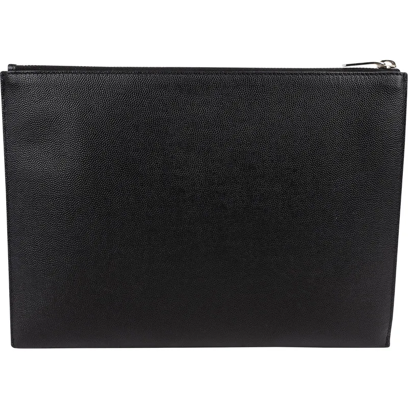 Saint Laurent Grained Leather Leather Clutch