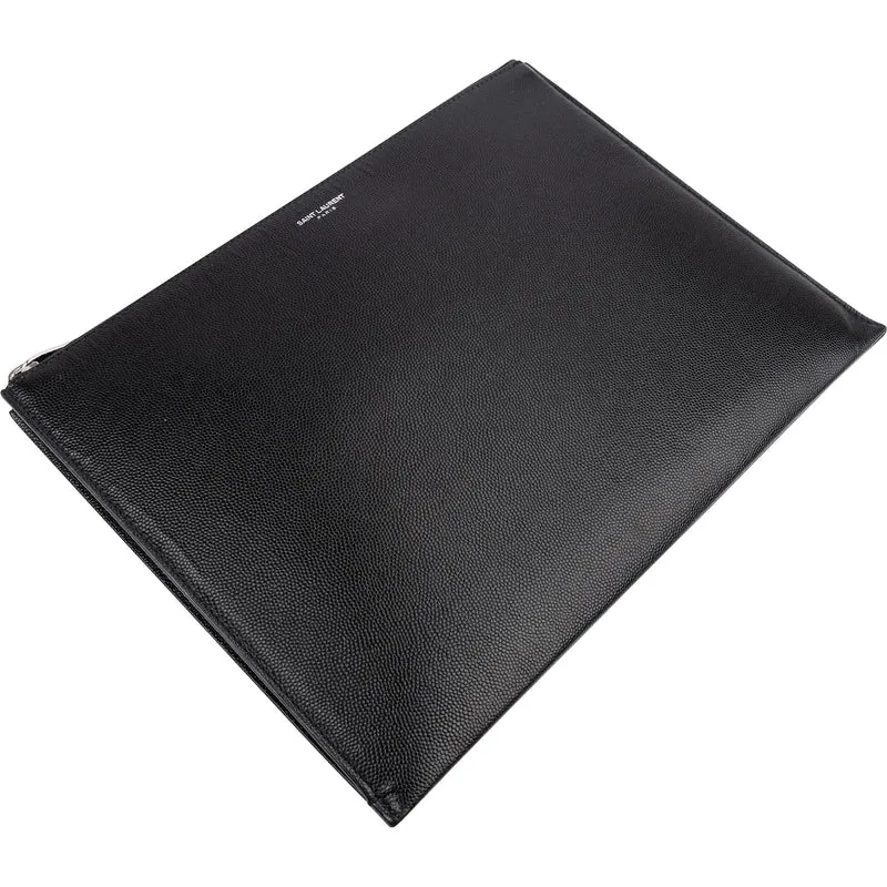Saint Laurent Grained Leather Leather Clutch