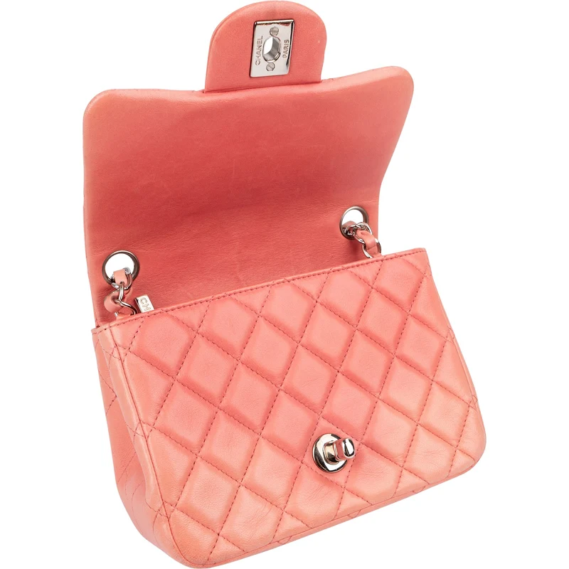 Chanel Quilted Lambskin Palladium Mini Rectangular Single Flap Crossbody Bag