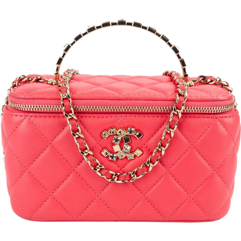Chanel Quilted Lambskin Crystal Emblem CC Vanity Case Crossbody Bag