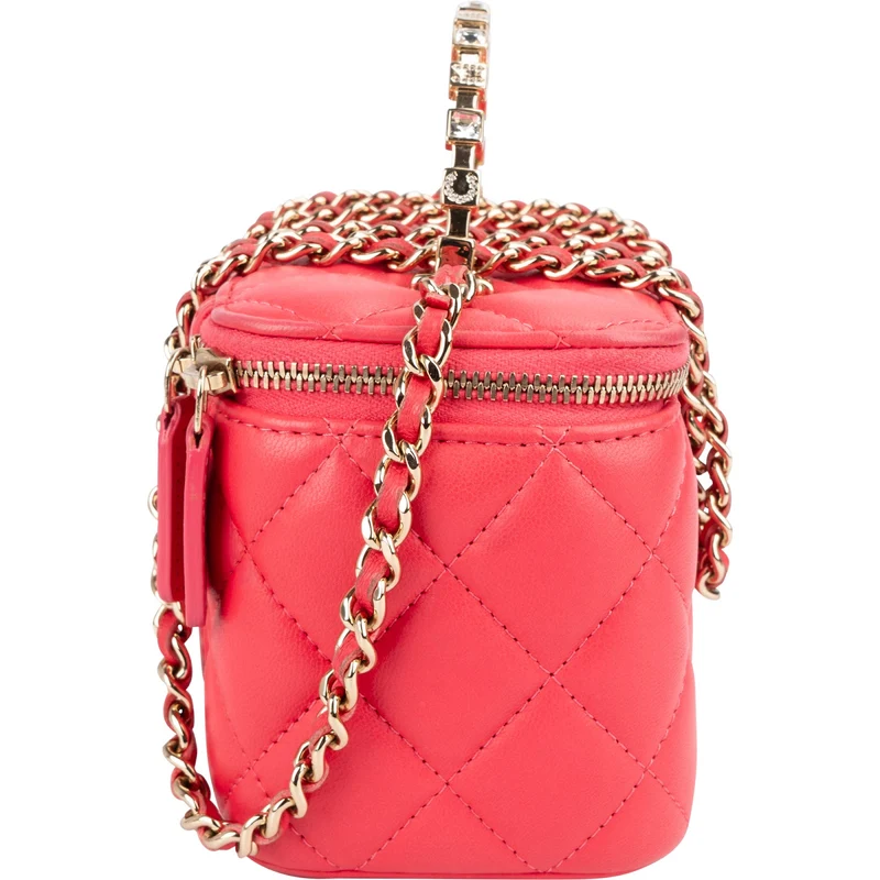 Chanel Quilted Lambskin Crystal Emblem CC Vanity Case Crossbody Bag