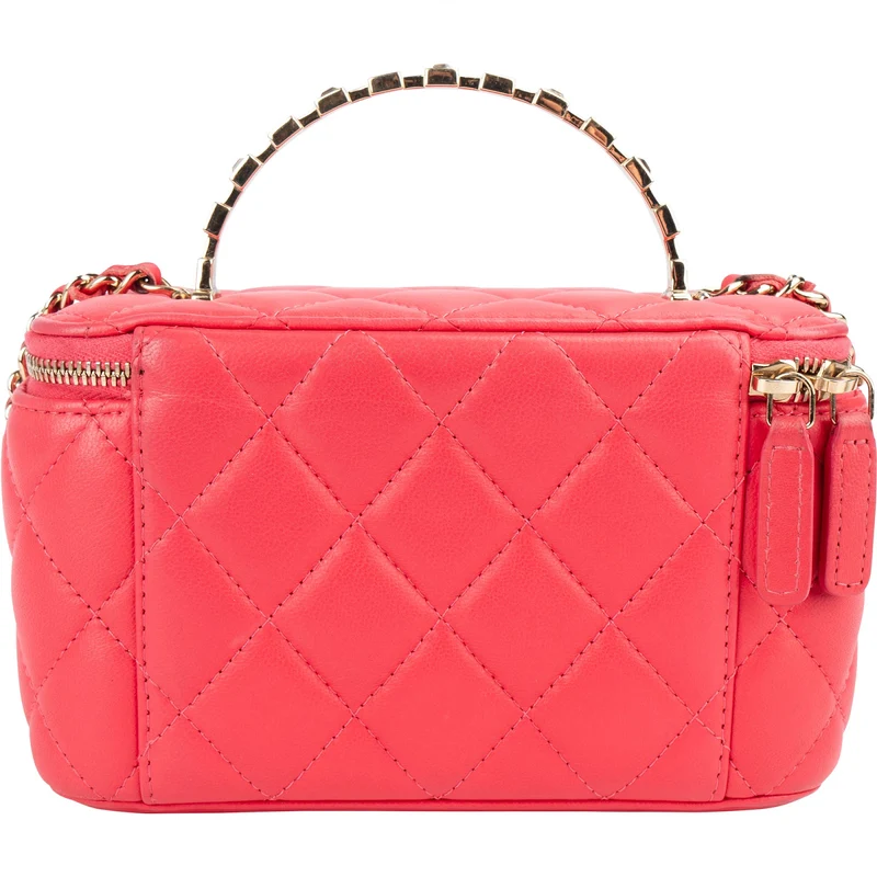 Chanel Quilted Lambskin Crystal Emblem CC Vanity Case Crossbody Bag