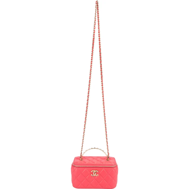Chanel Quilted Lambskin Crystal Emblem CC Vanity Case Crossbody Bag
