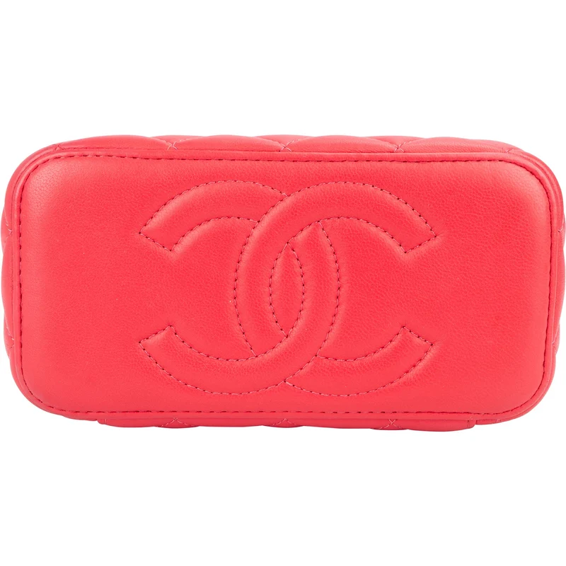 Chanel Quilted Lambskin Crystal Emblem CC Vanity Case Crossbody Bag
