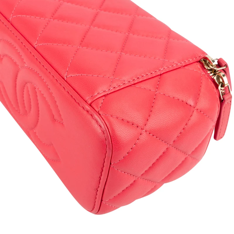 Chanel Quilted Lambskin Crystal Emblem CC Vanity Case Crossbody Bag