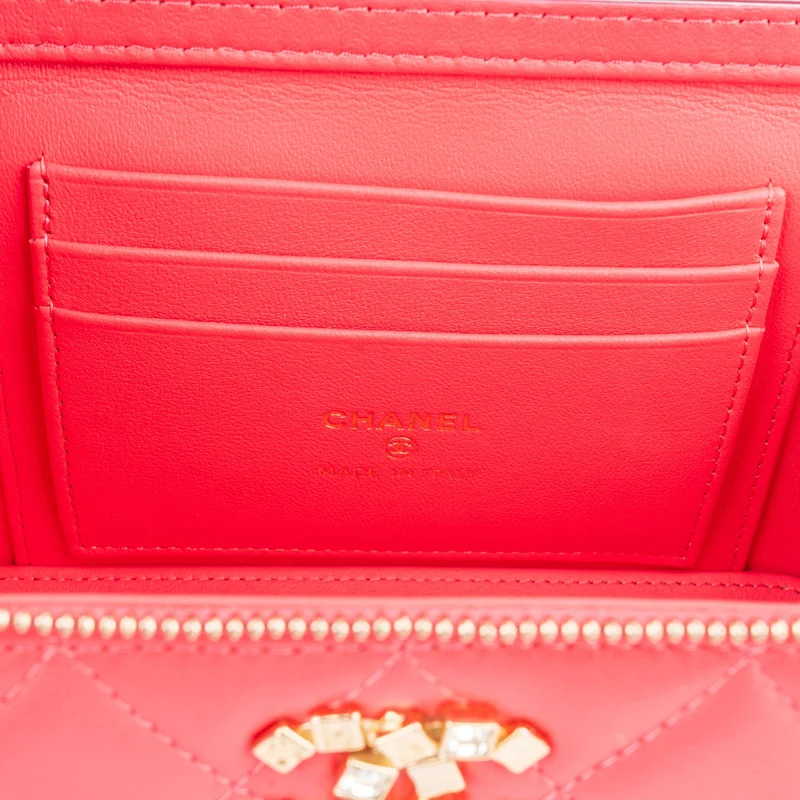 Chanel Quilted Lambskin Crystal Emblem CC Vanity Case Crossbody Bag