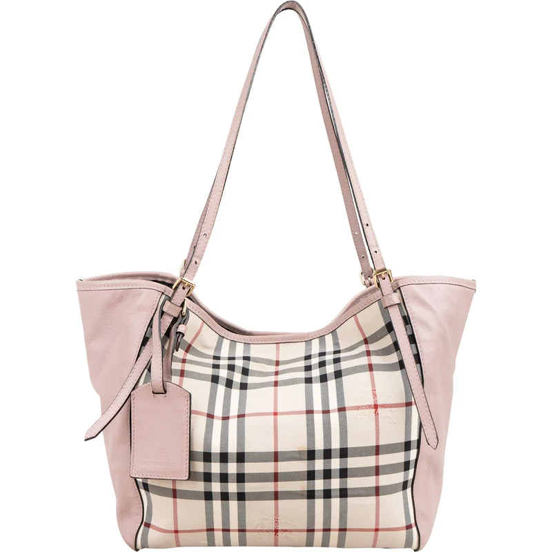 Burberry Haymarket Check Leather Canter Tote Shoulder Bag