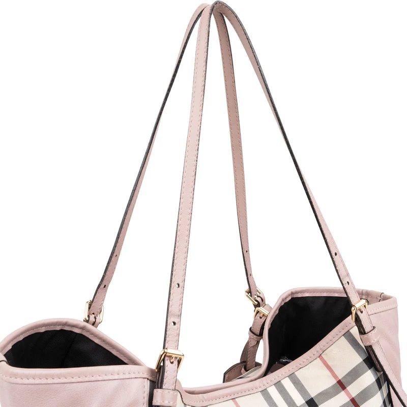 Burberry Haymarket Check Leather Canter Tote Shoulder Bag