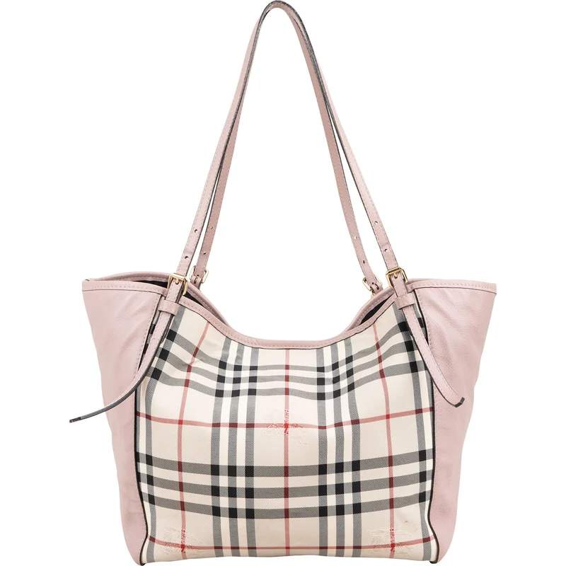 Burberry Haymarket Check Leather Canter Tote Shoulder Bag