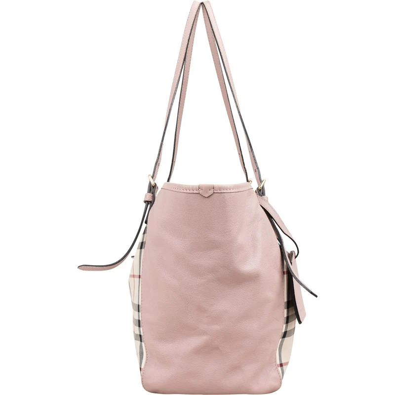 Burberry Haymarket Check Leather Canter Tote Shoulder Bag