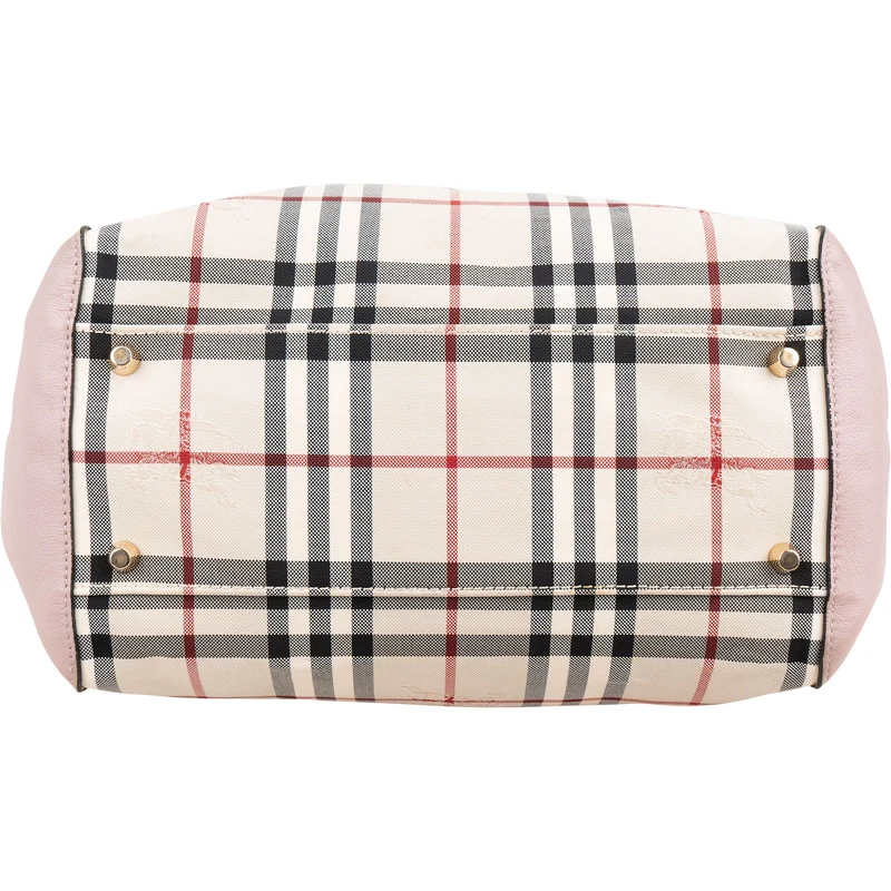 Burberry Haymarket Check Leather Canter Tote Shoulder Bag