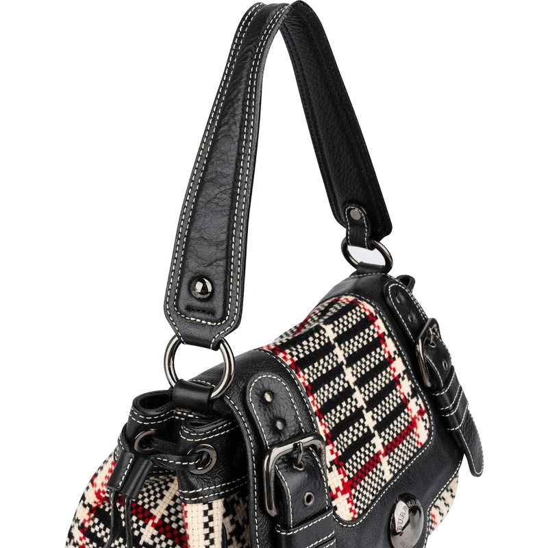 Burberry Blue Label Woven Plaid Monogram Drawstring Shoulder Bag