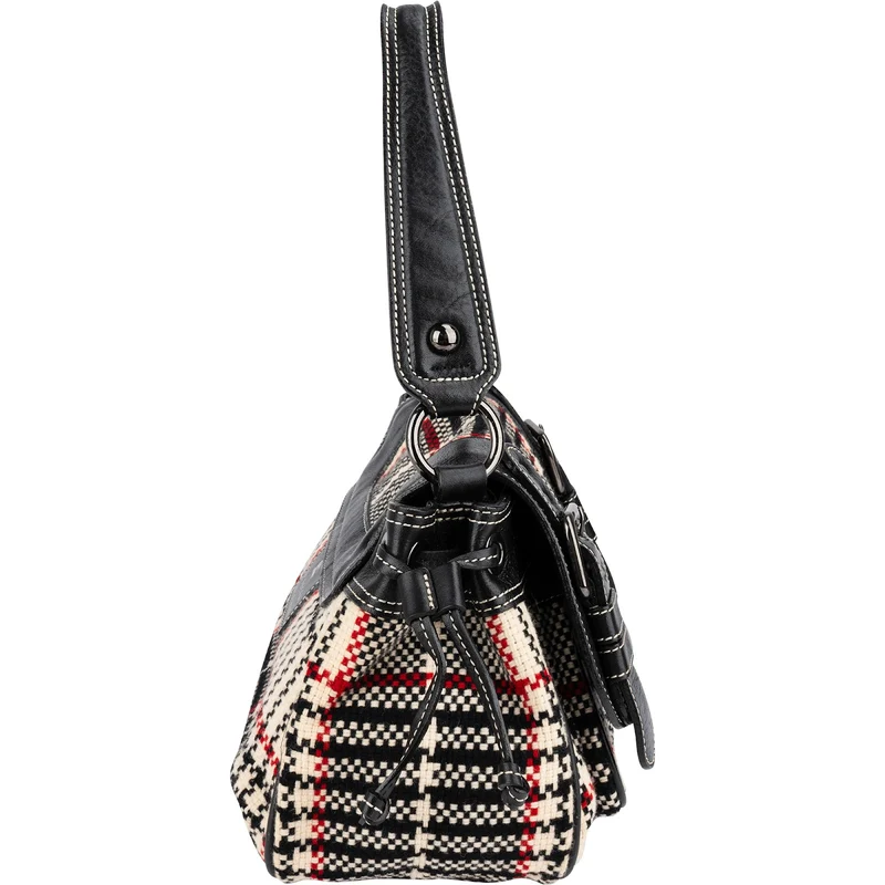 Burberry Blue Label Woven Plaid Monogram Drawstring Shoulder Bag
