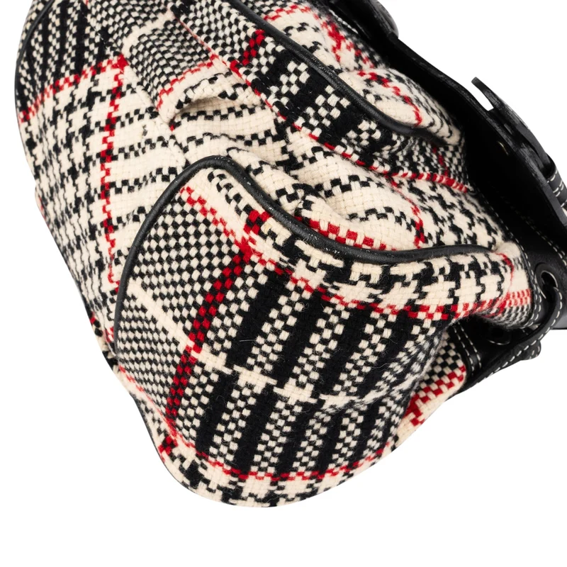 Burberry Blue Label Woven Plaid Monogram Drawstring Shoulder Bag