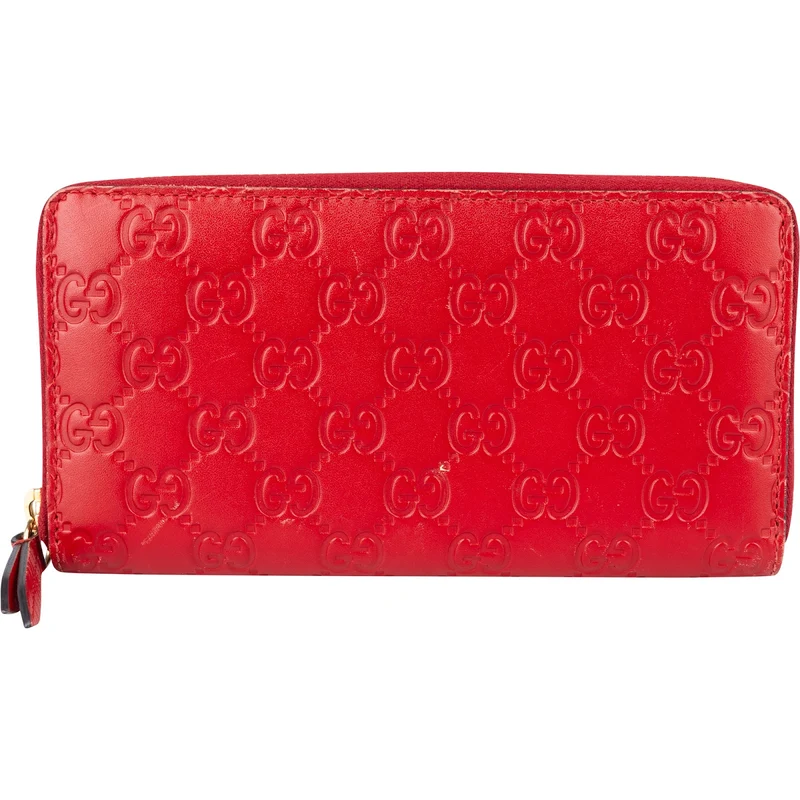 Gucci Red Guccissima Leather Zip Around Wallet