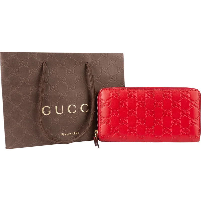 Gucci Red Guccissima Leather Zip Around Wallet