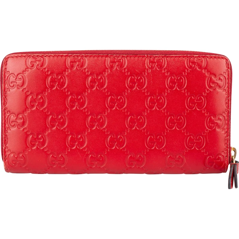 Gucci Red Guccissima Leather Zip Around Wallet