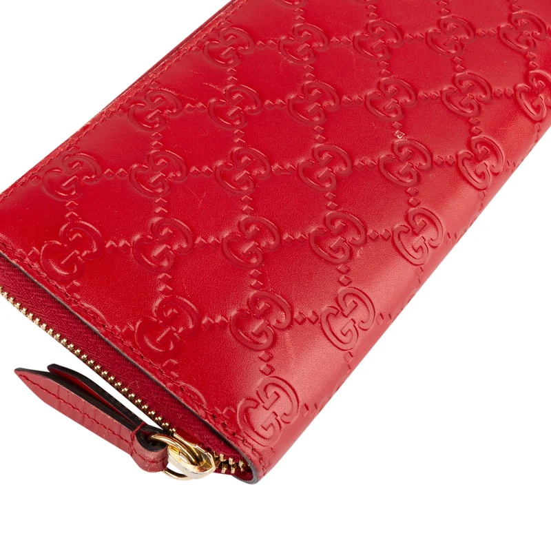 Gucci Red Guccissima Leather Zip Around Wallet
