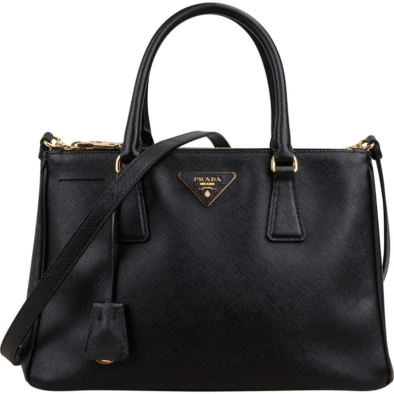 Prada Noir Saffiano Leather Small Galleria Handbag
