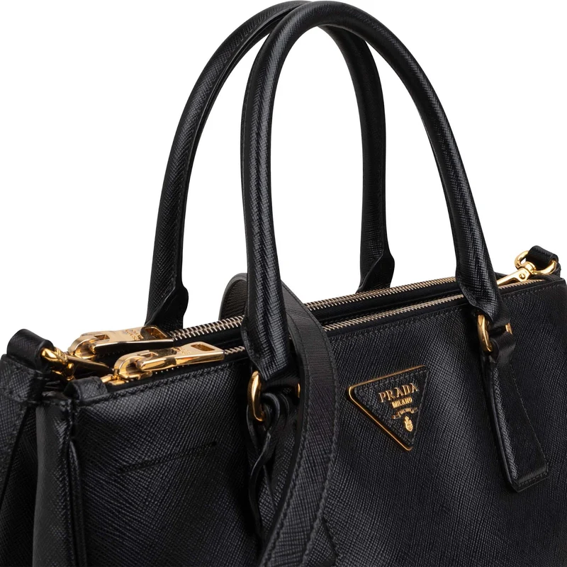 Prada Noir Saffiano Leather Small Galleria Handbag
