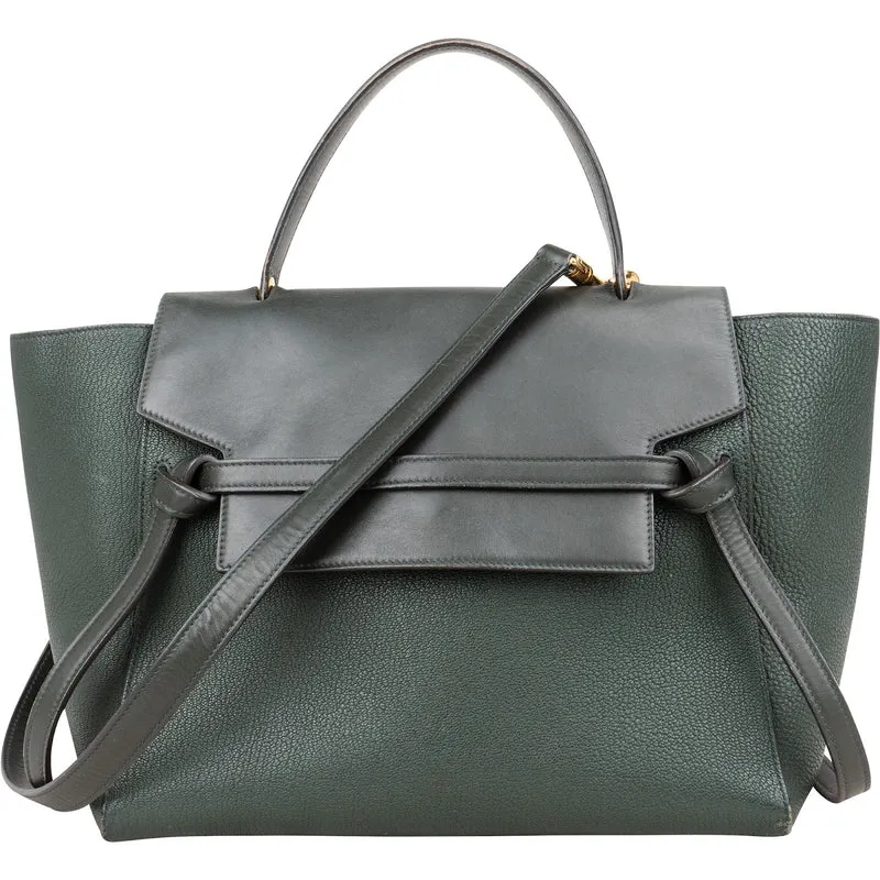Celine Dark Green Leather Belt Handbag