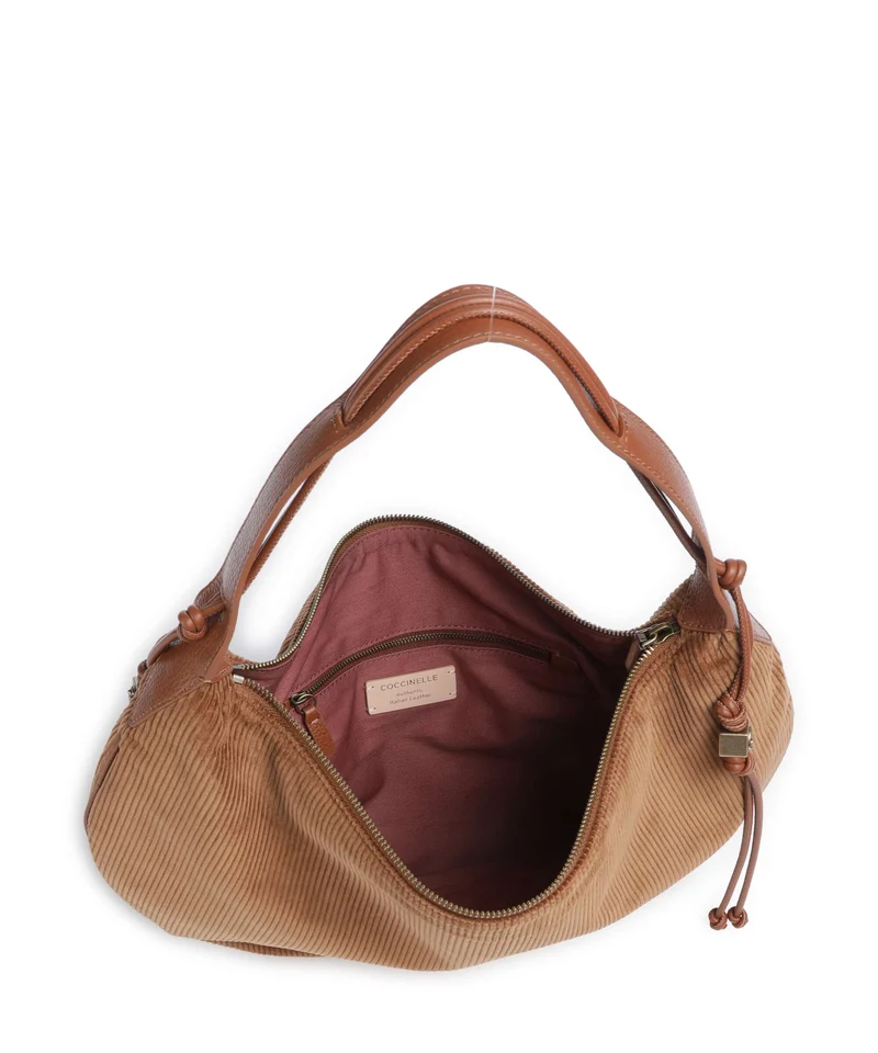 Coccinelle Thess Corduroy Beuteltasche cognac