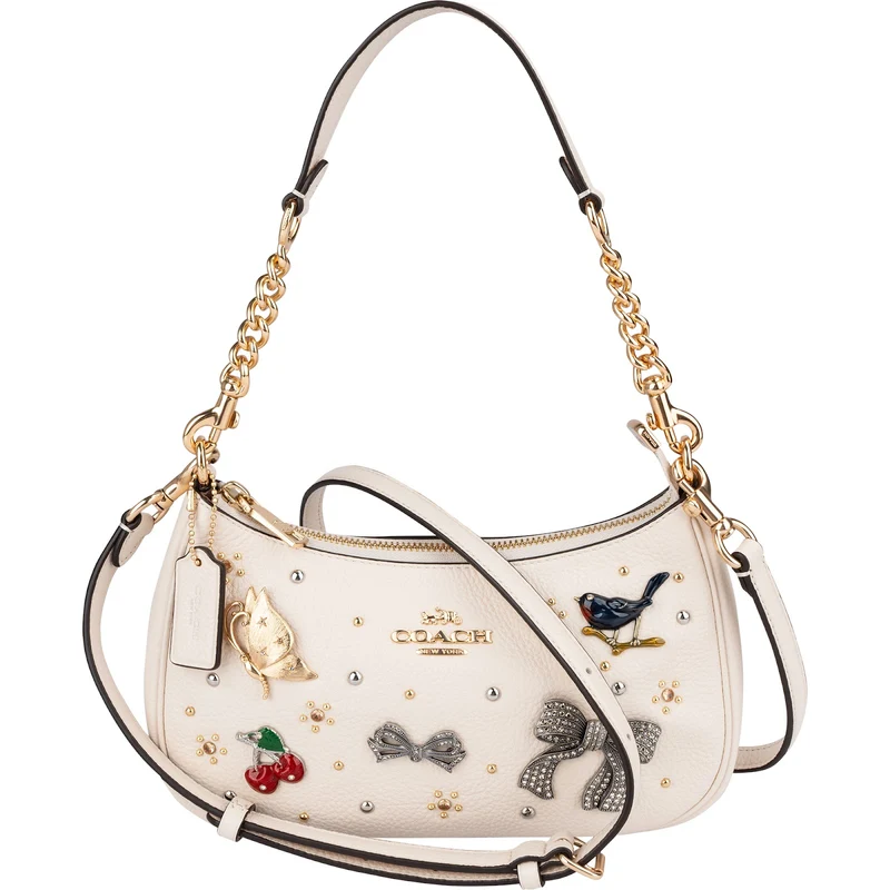Coach Pebbled Leather Mia Studded Souvenir Pins Shoulder Crossbody Bag