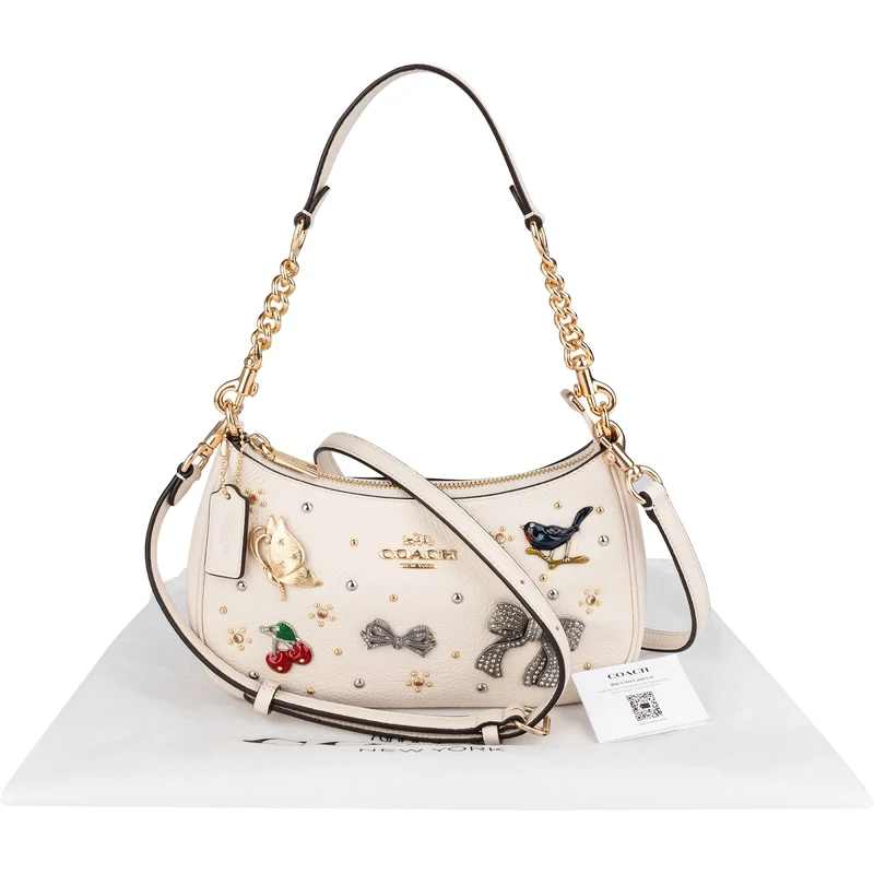 Coach Pebbled Leather Mia Studded Souvenir Pins Shoulder Crossbody Bag