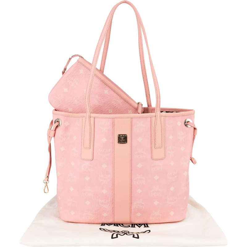 MCM Monogram Visetos Liz Pink Reversible Shopper Tote Shoulder Bag