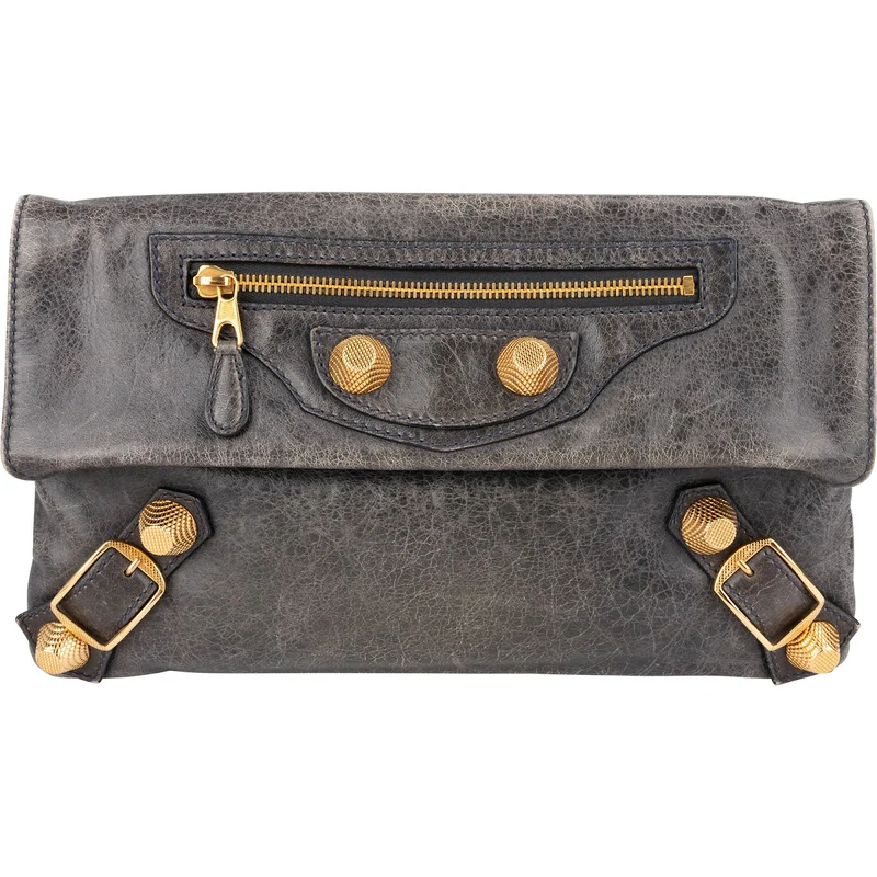 Balenciaga Grey Blue Leather GHW Envelope City Clutch