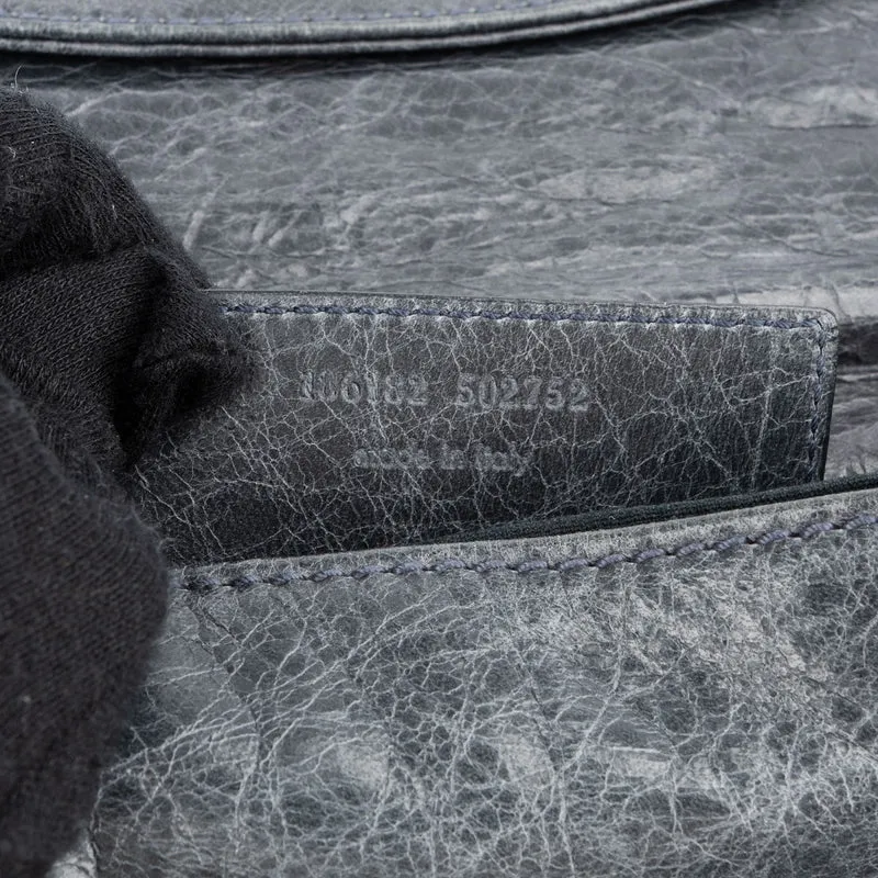 Balenciaga Grey Blue Leather GHW Envelope City Clutch