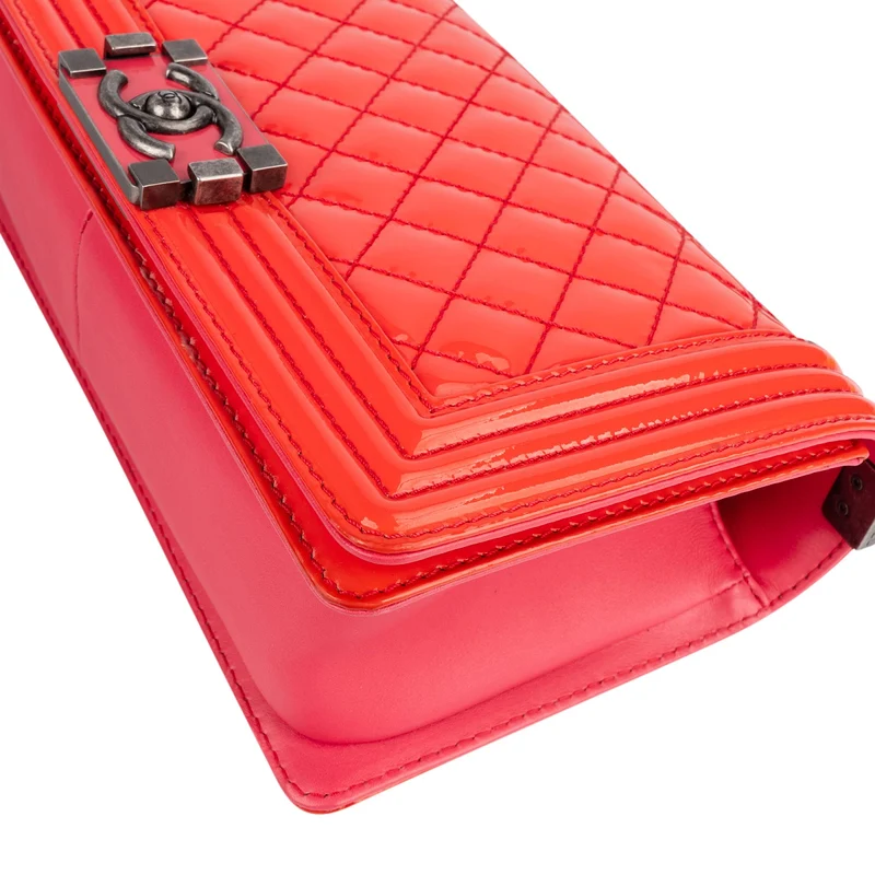 Chanel Quilted Patent Leather Boy Single Flap Crossbody Bag