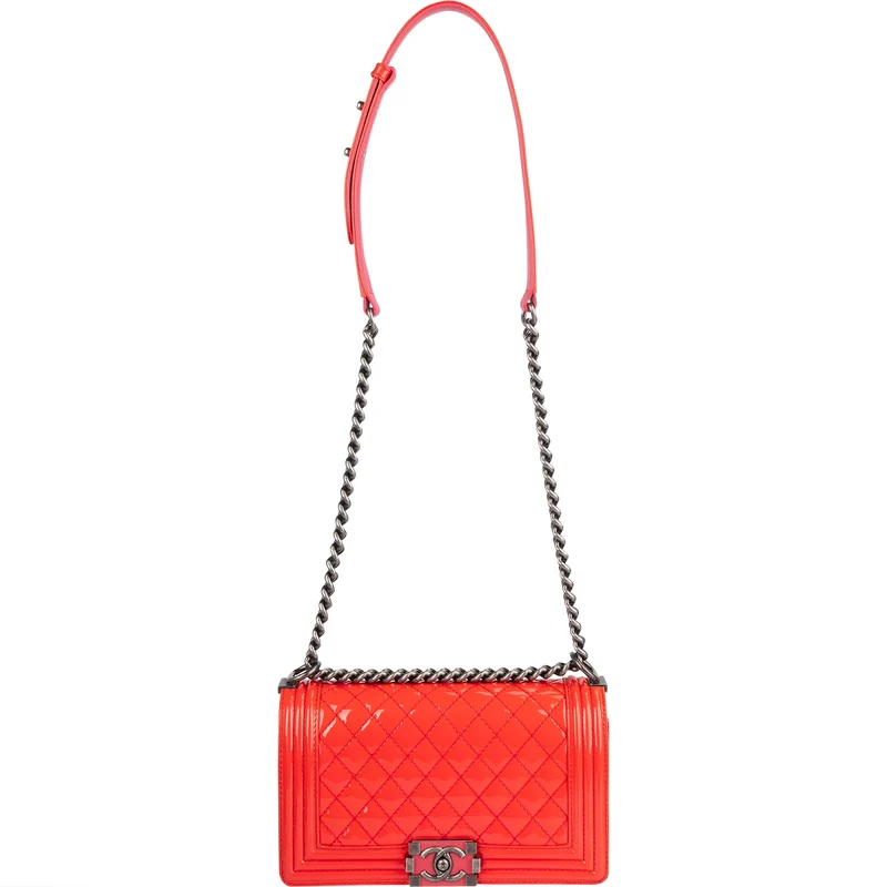 Chanel Quilted Patent Leather Boy Single Flap Crossbody Bag