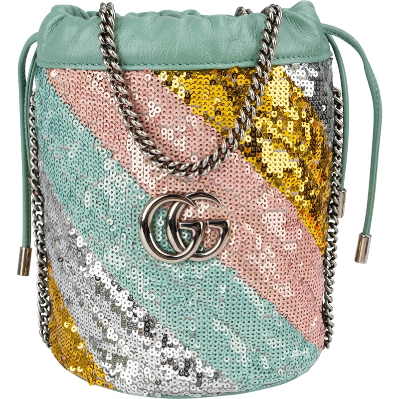 Gucci Multicolor Striped Sequin Marmont GG Small Bucket Crossbody Bag