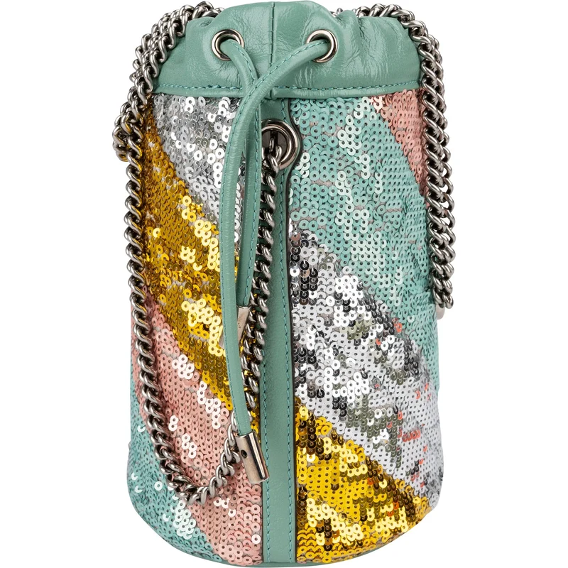 Gucci Multicolor Striped Sequin Marmont GG Small Bucket Crossbody Bag