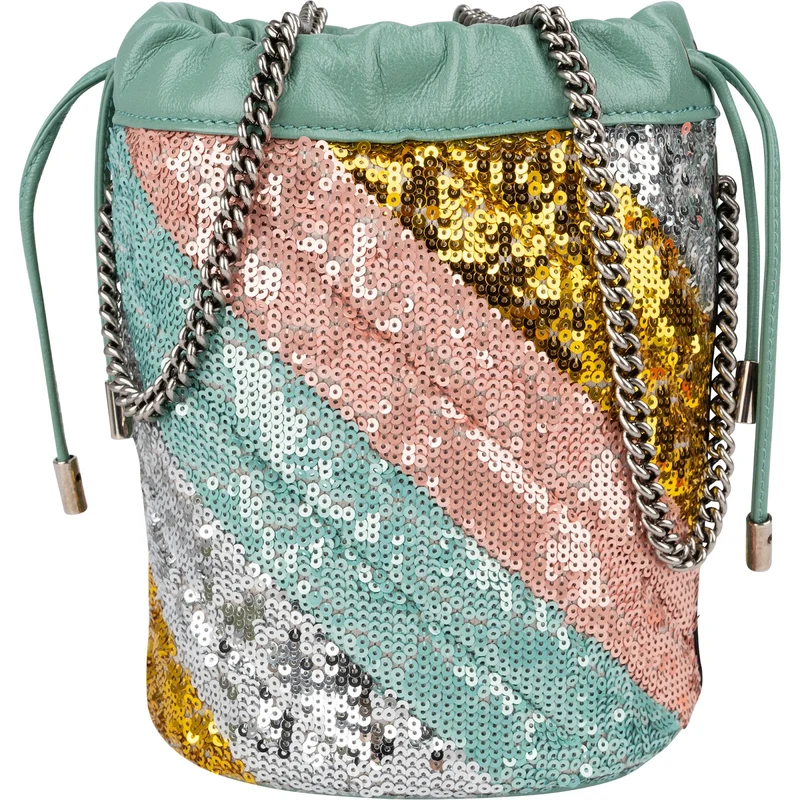 Gucci Multicolor Striped Sequin Marmont GG Small Bucket Crossbody Bag